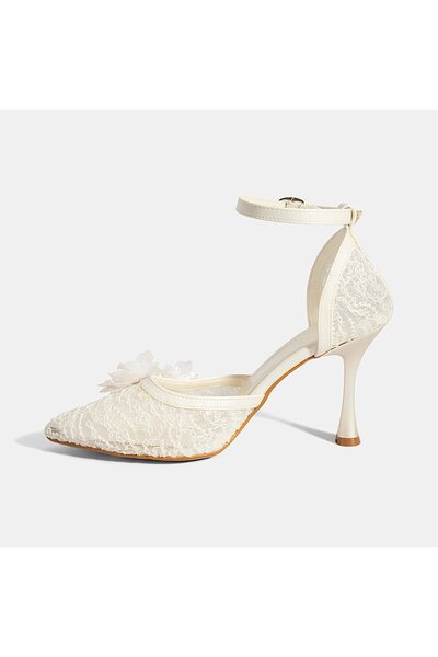Desa Kadın Beyaz Dantel Detaylı Taşlı Topuklu Gelin Ayakkabısı