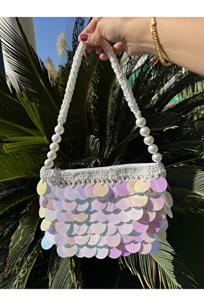 Duo Hologramlı beyaz içi astarlı pullu çanta