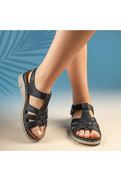 BMoD Sandale negre cu platformă pentru femei MOD13543