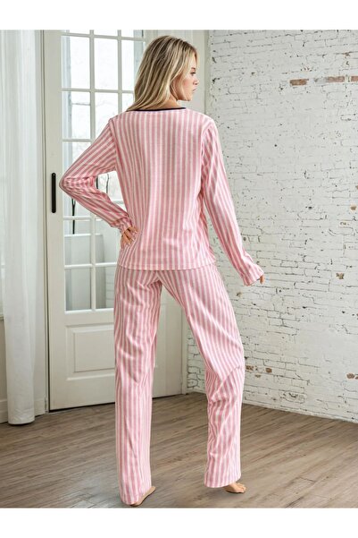 CARLA MARA Long Sleeve Pink Striped Pajama Set