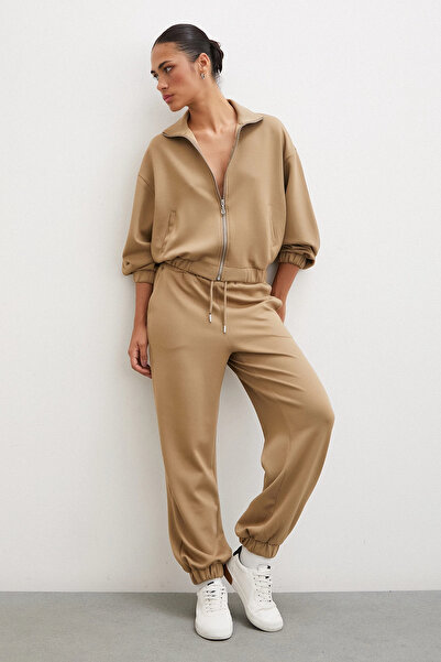 TRENDQUEL Pantaloni de sport cu buzunare elastice Camel