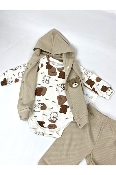 bebekyol Ayı Nakışlı Yelekli Bebek Takım