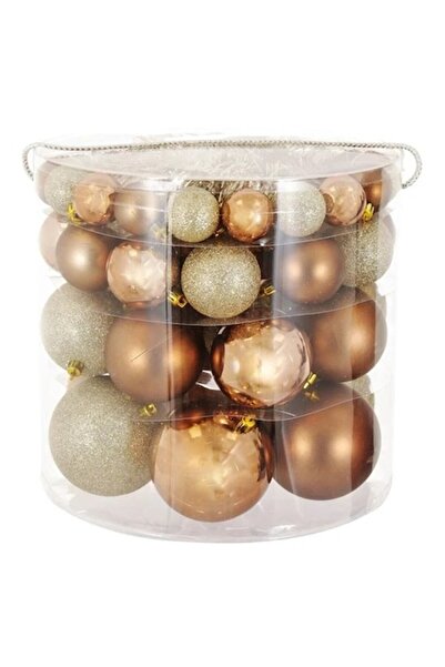 ANTBRO Set of 54 Christmas Baubles, bronze and beige, matte, shiny and glitter, sizes 4-6-8-10 cm