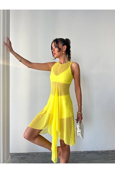 CARLA MARA Yellow 3-Piece Top Tulle Pareo Set