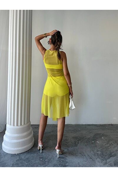 CARLA MARA Yellow 3-Piece Top Tulle Pareo Set