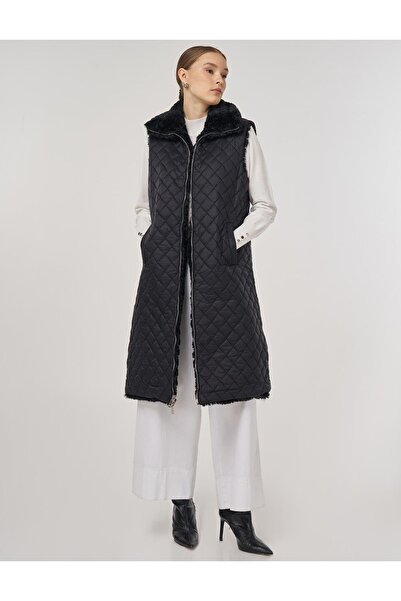 Kayra سترة ذات وجهين مع إغلاق بسحاب، لون أسود