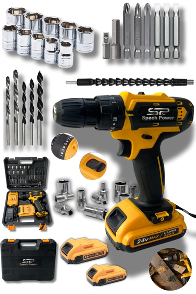 Genel Markalar Çift Akülü Şarjlı 24V Setli Matkap 27 Parça Çelik Şanzıman Vid...