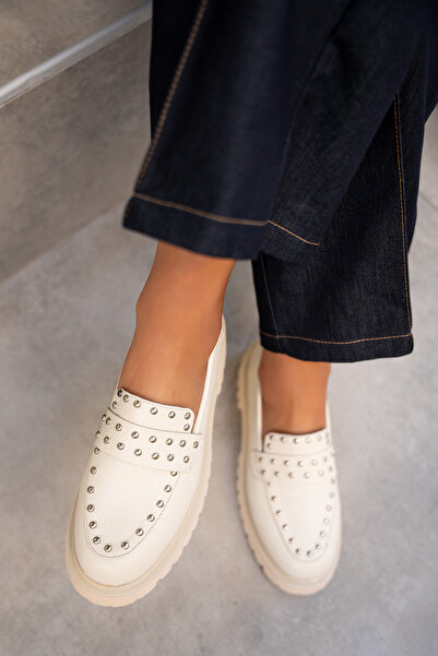 LAMİNTA Sorley Troklu Genuine Leather Loafer - Ekru