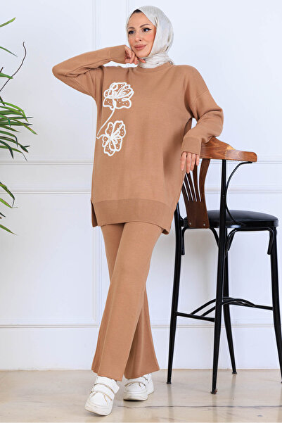 benguen Σετ πλεκτών ειδών με λεπτομέρεια κεντήματος S1120 Mink