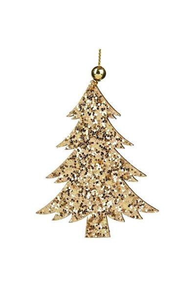 ANTBRO Ornament de Crăciun din lemn, cu sclipici auriu, 8 cm