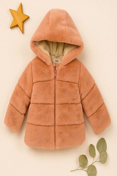 DeKuBaby ΝΕΑ ΣΕΖΟΝ Φανταχτερό ειδικό χειμωνιάτικο παλτό-καμπανάκι με γούνα εσωτερικά και εξωτερικά, με τσέπες, Ka με κουκούλα για παιδιά