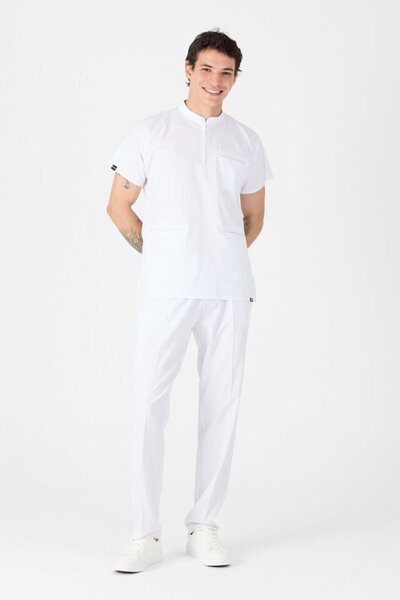 Owlet Medikal ελαστικό ύφασμα Λευκά Scrubs με γιακά δικαστή