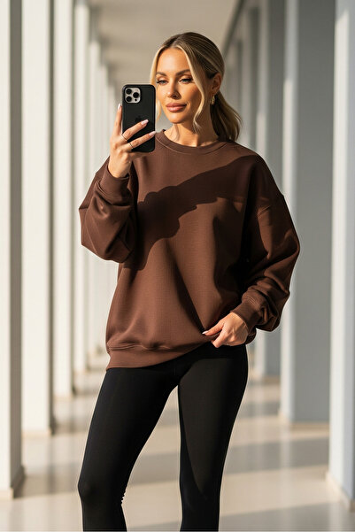 MAXIMILLIAN Γυναικείο χειμερινό φούτερ oversize casual καφέ