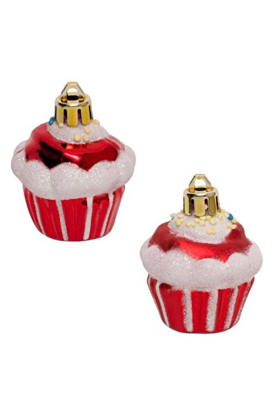 Christmas Set de 4 ornamente pentru brad, model cupcake, roșu/alb, 5,5 cm