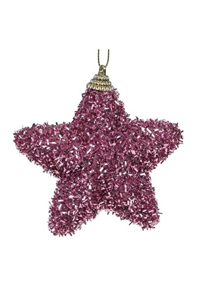 ANTBRO Ornament de Crăciun pentru brad - Stea roz din spumă cu beteală, 9 cm