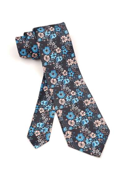 6AM Ceremony Classic black tie with blue and beige floral print