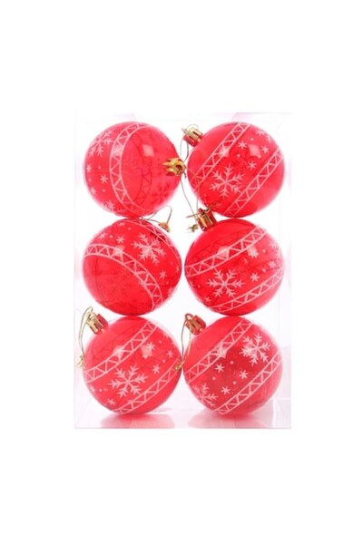 OEM Set de 6 globuri roșii din plastic pentru brad de Crăciun, diametru 7 cm ...