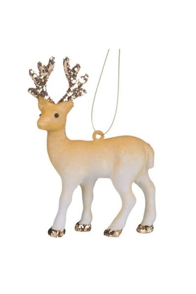 ANTBRO Ornament de Crăciun pentru brad - Cerb bej catifelat cu sclipici auriu...