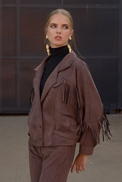 FEVER Püskül detaylı süet kruvaze ceket