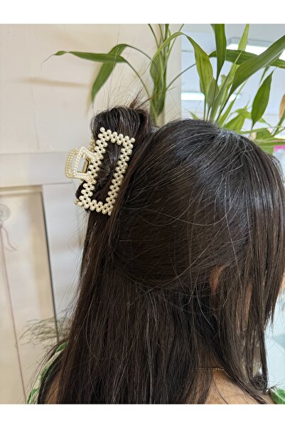 PONÇİK ACCESSORİES Women's Pearl Rectangular Model Large Size Latch Buckle