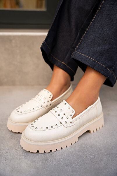 LAMİNTA Sorley Troklu Genuine Leather Loafer - Ekru