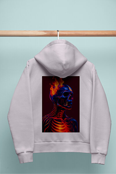 Infire clothing هودي يونيسكس كبير الحجم بتصميم جمجمة محترقة