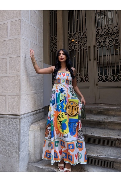 CARLA MARA Patterned Square Collar Dress