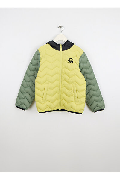 Benetton Sarı - Gri Erkek Çocuk Şişme Mont 2TWDCN04V
