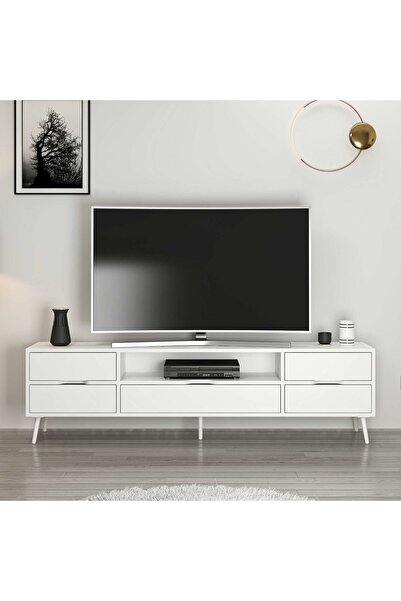 Minar Elina Ayaklı Tv Ünitesi - Beyaz/Beyaz