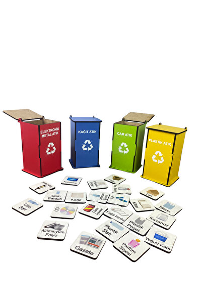 Lapin Deney Atölyesi Geri Dönüşüm Oyunu – Ahşap 4’lü STEM Eğitim Seti