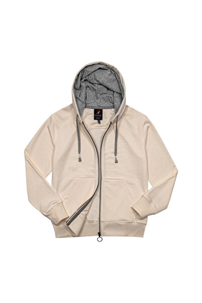 Cottonland Women's Olivia Regular Fit Three Thread Non-Fleece Hooded Cotton Sweat Coat Ecru