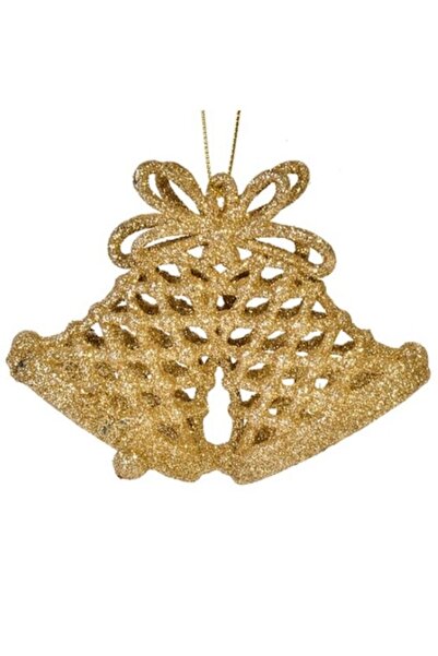 Christmas Set de 3 clopoței pentru decorarea bradului, aurii, cu sclipici, 11 cm