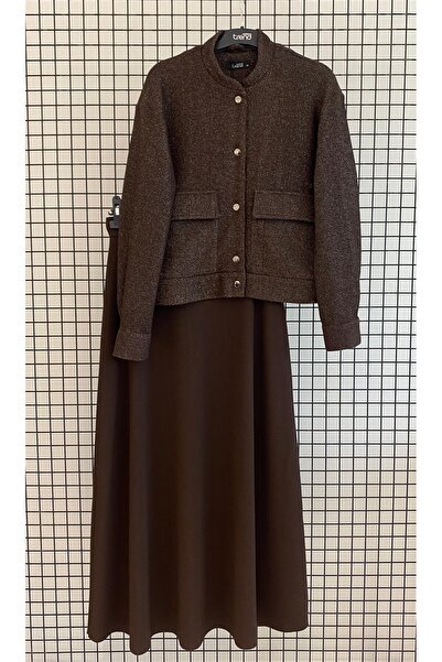 Armine Viskon Kumaş Likra lı Çıt Çıt lı Etekli Takım