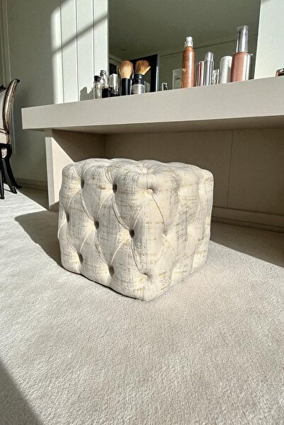 VISIONARIO Küp Puf - BEST İthal Kadife Babyface Kumaş Varak Baskı - Modern Ve...