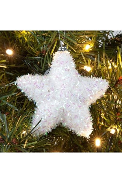 ANTBRO Christmas tree ornament - foam white star with tinsel, 9cm