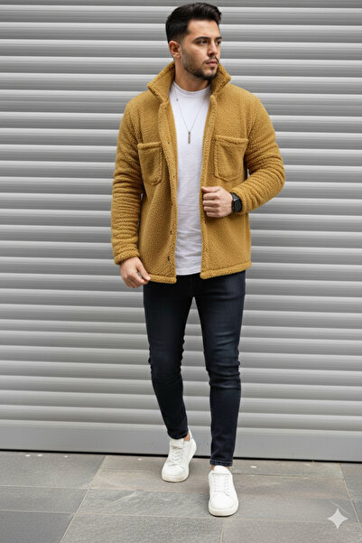 İnsane Minds Men's Pocket Detailed Plush Shirt and Tracksuit Combination