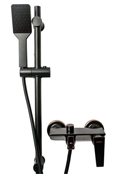 Trendy's Επιτοίχια μπαταρία μπανιέρας, με σετ ντουζιέρας, αντικέ μαύρο