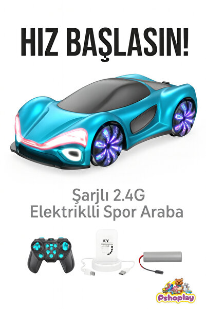 Pshoplay Şarjlı 2.4G Elektrikli Spor Araba – Uzaktan Kumandalı Şarjlı Yarış Aracı 6+ Yaş