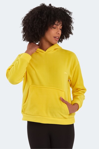 Slazenger Women's Hooded Pockets Comfortable Fleece Top Yellow Fleece