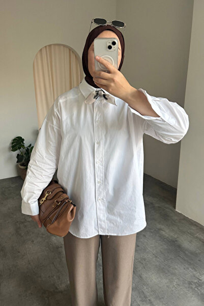 HYWONA Women's 100% Cotton Oversize Poplin Shirt