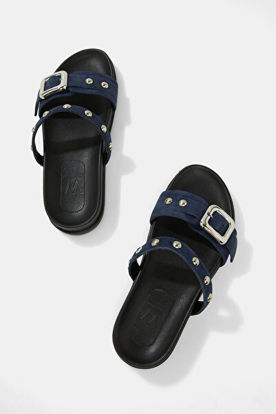 W Collection Leather Slippers with Buckle
