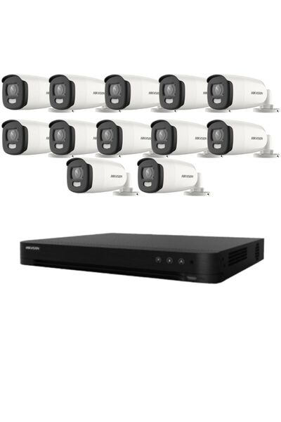 Hikvision kit de supraveghere - 12 camere ColorVu de 5MP (lumină albă de 40m) + DVR de 8MP cu 16 canale
