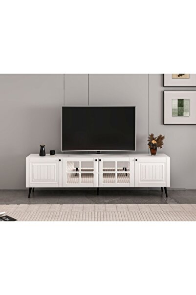 Minar İlkbahar Tv Ünitesi Aynalı Kapak Beyaz Aynalı Beyaz
