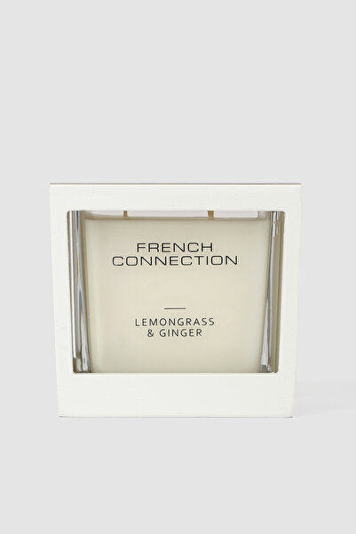 French Connection شمعة برائحة الليمون والزنجبيل مع إطار خشبي أبيض 480 جرام