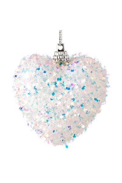 ANTBRO Set of 4 Christmas ornaments, New Line, heart-shaped with tinsel-like finish, 6 cm, white