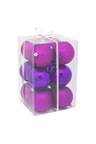 OEM Σετ μπάλες με γκλίτερ για χριστουγεννιάτικο δέντρο, μωβ, 5 εκ., 12 τεμάχια