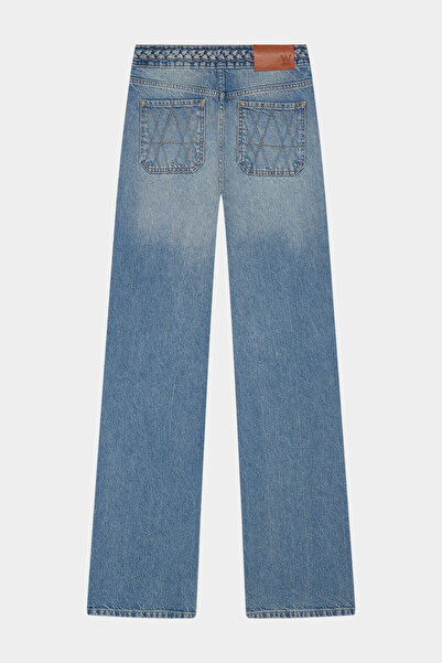 W Collection MAVİ KEMER ÖRGÜ DETAYLI JEAN PANTOLON