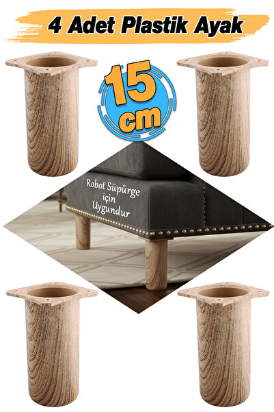 Badem10 (4 Pieces) Plastic Liva Natural Oak 15 cm Furniture Legs Sofa Armchair Base Heightening Leg Feet