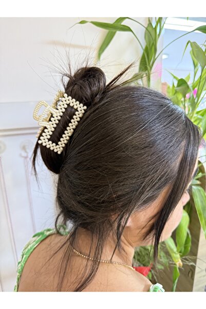 PONÇİK ACCESSORİES Women's Pearl Rectangular Model Large Size Latch Buckle