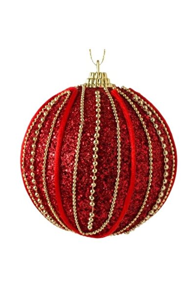 ANTBRO Ornament de Crăciun pentru brad - glob roșu din spumă cu șnur străluci...